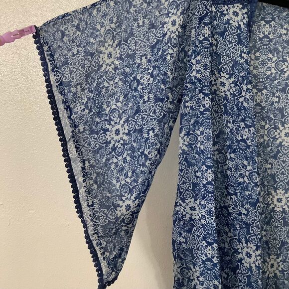 BCBG Blue Paisley Western Prairie Cowgirl Sheer Summer Artsy Festival Kimono OS - Picture 5 of 9